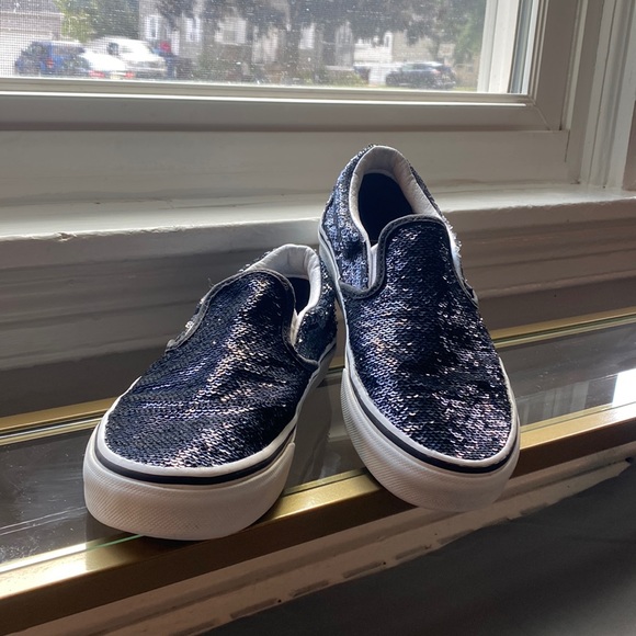 Vans Shoes - Vans Black Micro Sequins Classic Slip-On Shoes. Women’s Size 5.5. Gently Used.